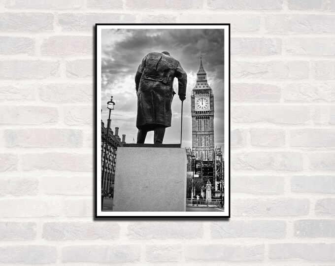London Premium Travel Prints - Big ben Winston Churchill Wall hangings home - Black and white - A4 A3 A2  - Festival Merch  - british UK