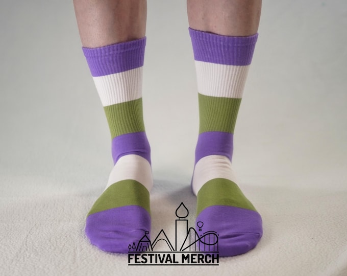 Genderqueer Pride Socks | Unisex LGBTQ+ Apparel | Premium Cotton Rich ~ Pride Flag Gifts  Gender Queer Flag Rainbow Socks LGBT owned company