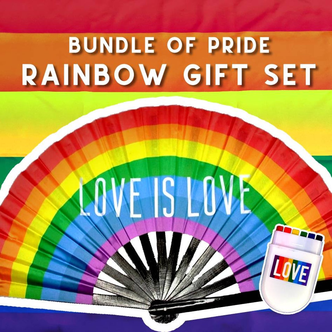Pride Care Package Essential Items Bundle of Pride Gift Set LGBT Gay  Lesbian Bi Trans Rainbow Flag, Fan, Face Stamp New Zealand