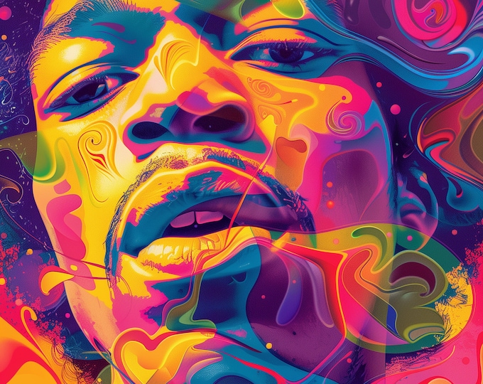 Jimi Hendrix Colourful Portrait Wall Art Print Famous Faces Celebrity  - A4 A3 A2 - Festival Merch