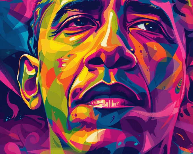 Barrack Obama Colourful Portrait Wall Art Print Famous Faces Celebrity  - A4 A3 A2 - Festival Merch