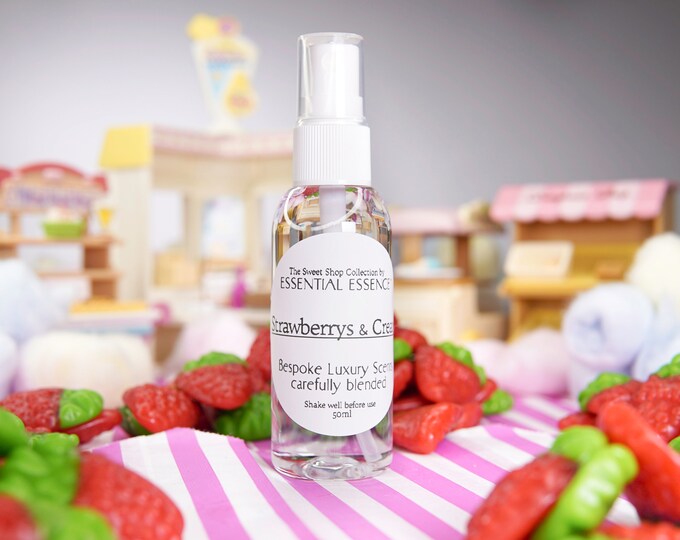 Strawberry's and Cream Room Spray - Linen Spray 50ml 5ml  Premium Fragrance Oil by Essential Essence™
