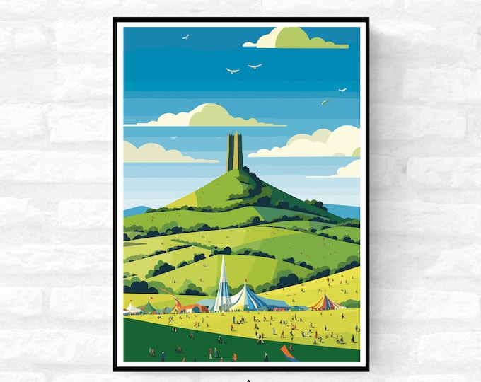 Personalisable Glastonbury Tor Print - A4 A3 A2 - Music Festival Poster - Festival Merch
