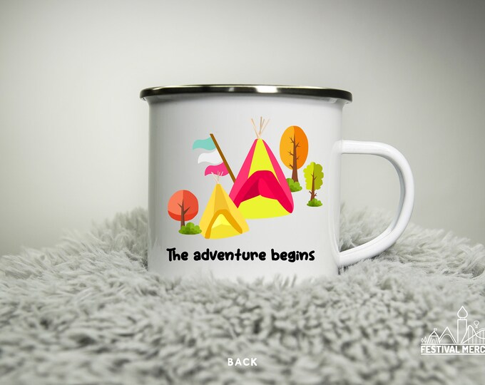 Personalised  12oz Couple Camping Mug - Glamping Wedding Anniversary Holiday Travel Mug Gift Enamel 350ml Festival Cup