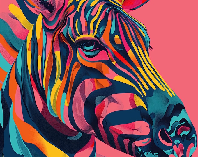 Zebra Portrait Colourful Animal Wall Art Print - A4 A3 A2 - Festival Merch