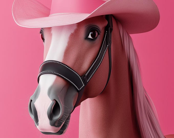 Funny Animal Wall Art Horse wearing cowboy hat cowgirl hat Tropical - A4 A3 A2 - Festival Merch