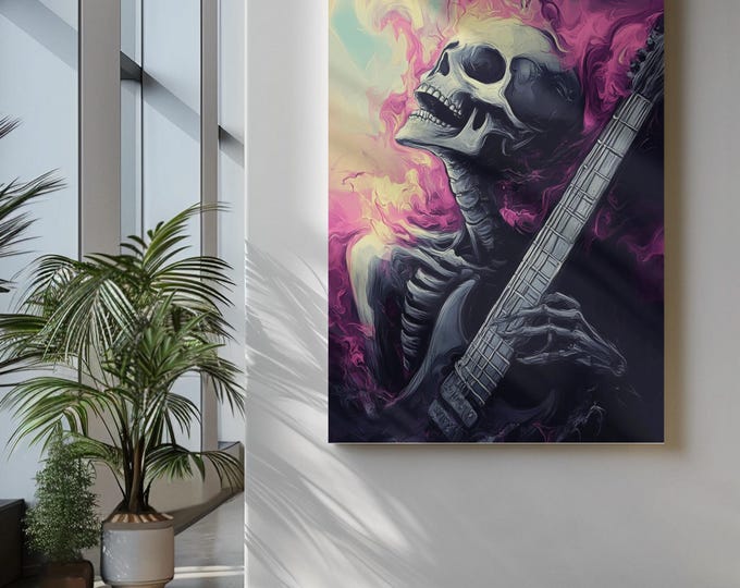 Premium Quality Art Print - Music Print Rock n Roll Skull Guitar Punk Alternative Prog Skeleton Music Festival - A4 A3 A2 - Festival Merch