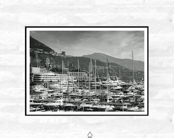 Monaco Harbour Print - Grand Prix Historique -  Monaco Poster - Black and White - office home decor  - A4 A3 A2  - Festival Merch