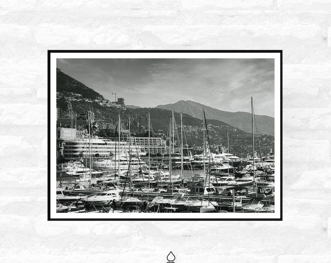 Monaco Harbour Print - Grand Prix Historique -  Monaco Poster - Black and White - office home decor  - A4 A3 A2  - Festival Merch