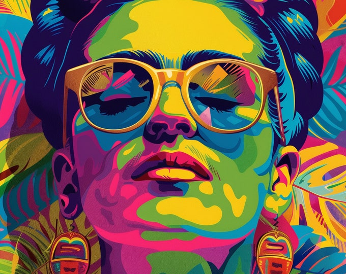 Frida Khalo Colourful Portrait Wall Art Print Famous Faces Celebrity  - A4 A3 A2 - Festival Merch