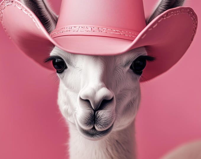 Funny Animal Wall Art Llama wearing cowboy hat cowgirl hat Tropical - A4 A3 A2 - Festival Merch