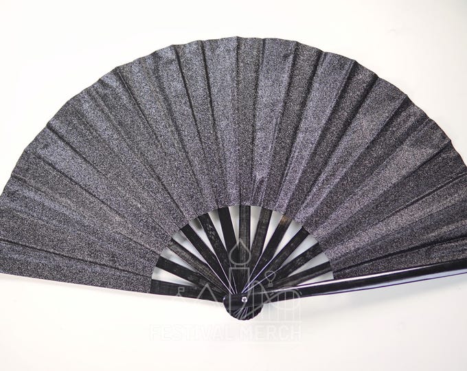 Iridescent Hand Fan XL Bamboo | Festival Merch | Vinyl Shimmer Clack Fan | EDM Rave accessories | Pride Festival | Holographic Ibiza Holiday