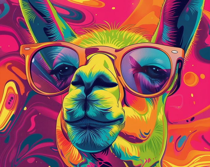 Llama Portrait Colourful Animal Wall Art Print - A4 A3 A2 - Festival Merch
