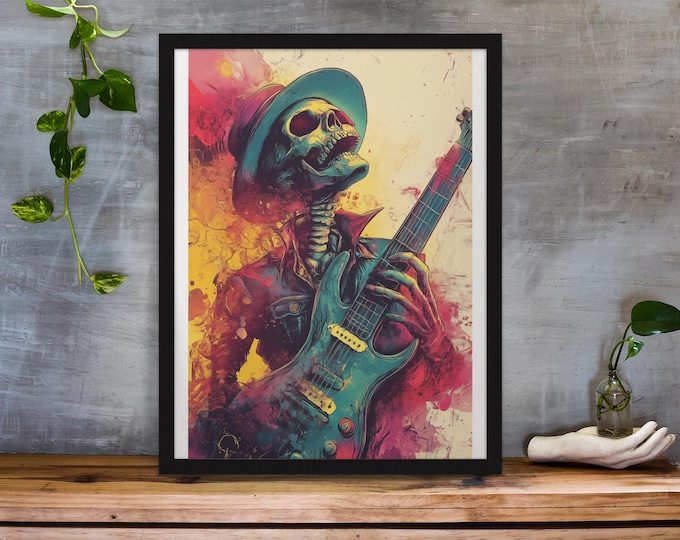 Premium Quality Art Print - Music Print Rock n Roll Skull Guitar Punk Alternative Prog Skeleton Music Festival - A4 A3 A2 - Festival Merch