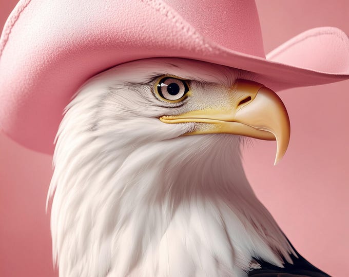 Funny Animal Wall Art American Eagle wearing cowboy hat cowgirl hat Tropical - A4 A3 A2 - Festival Merch