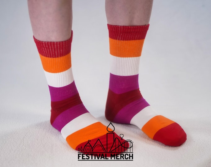 Lesbian Pride Socks | Unisex LGBTQ+ Apparel | Premium Cotton Rich ~ Pride Flag Gifts  Bisexual Flag Rainbow Socks