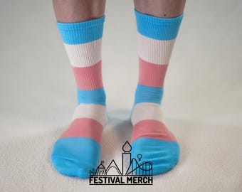 Transgender Pride Socks | Unisex LGBTQ+ Apparel | Premium Cotton Rich ~ Pride Flag Gifts  Transgender Flag Rainbow Socks