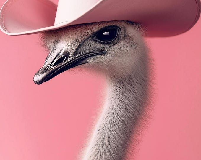 Funny Animal Wall Art Emu wearing cowboy hat cowgirl hat Tropical - A4 A3 A2 - Festival Merch