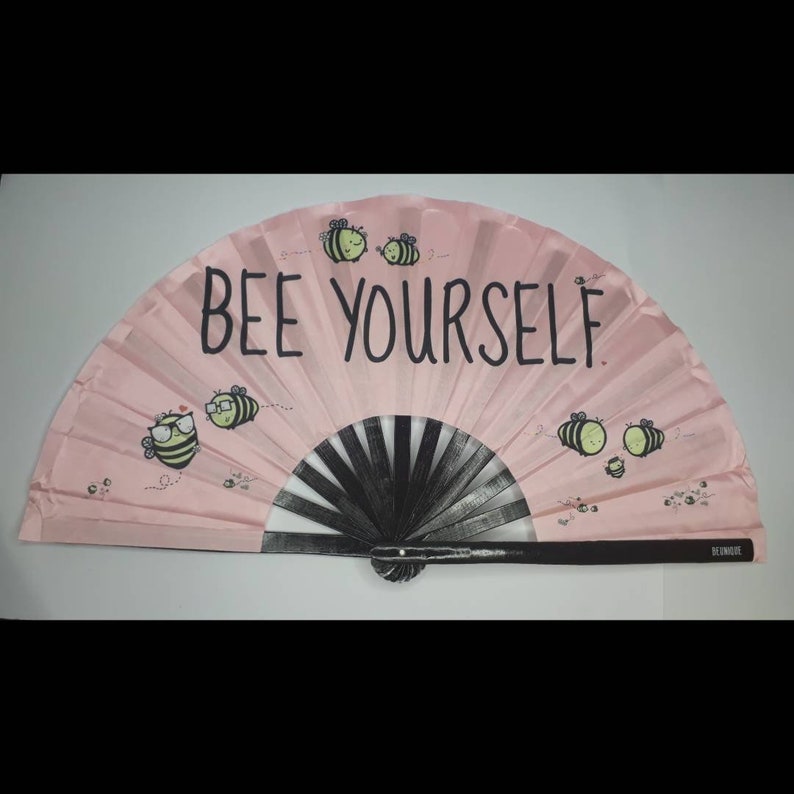Hand Fan LARGE | Bumble Bee UV Fabric Hand Made - Rose Gold - Light ...