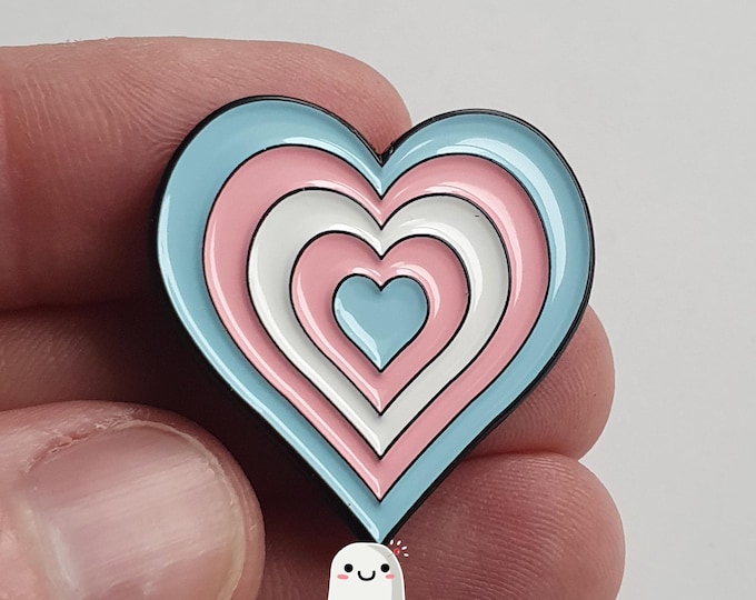 Transgender Flag Pin | Hard Enamel - LGBT Badge Stud Heart shaped subtle Trans pin - Rainbow Button - Pride gift Pride outfit