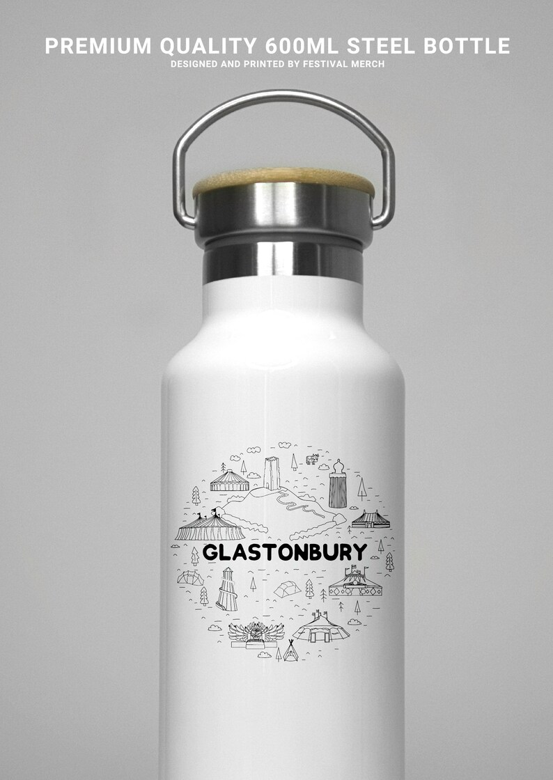 Glastonbury Festival Inspired Water Bottle Unofficial Double sided design Premium Quality Custom Design Festival Merch image 3