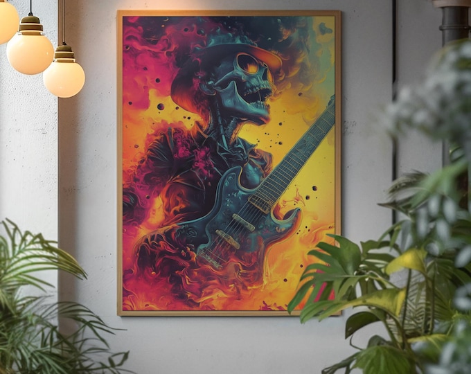 Premium Quality Art Print - Music Print Rock n Roll Skull Guitar Punk Alternative Prog Skeleton Music Festival - A4 A3 A2 - Festival Merch