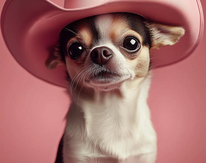 Funny Animal Wall Art Chihuahua wearing cowboy hat cowgirl hat Tropical - A4 A3 A2 - Festival Merch