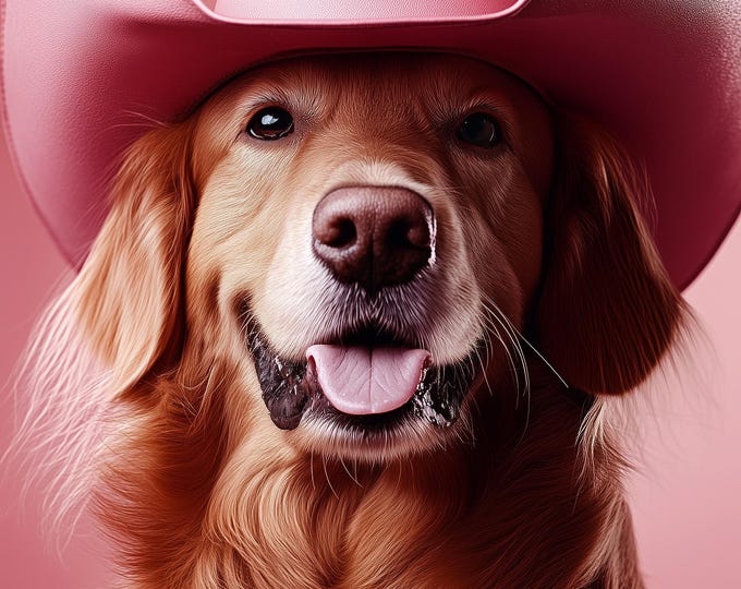 Funny Animal Wall Labrador Dog wearing cowboy hat cowgirl hat Tropical - A4 A3 A2 - Festival Merch