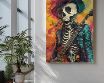 Premium Quality Art Print - Music Print Rock n Roll Skull Guitar Punk Alternative Prog Skeleton Music Festival - A4 A3 A2 - Festival Merch