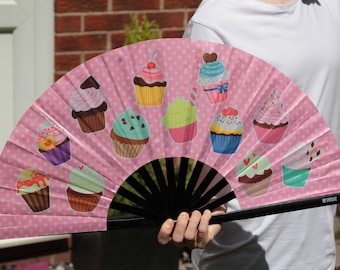 Fairy Cake Clack Fan - Giant Hand Fan 25" - Gift for Baker - GBBO Great British Bake off - Cup Cake anime manga Japanese cupcake