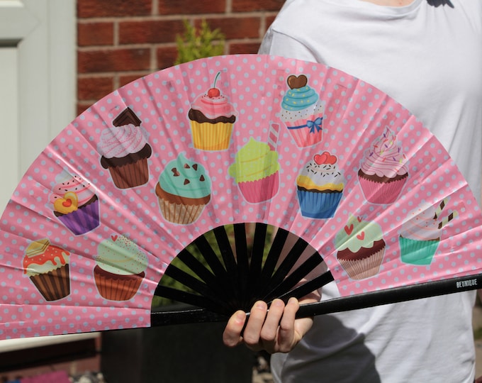 Fairy Cake Clack Fan - Giant Hand Fan 25" - Gift for Baker - GBBO Great British Bake off - Cup Cake anime manga Japanese cupcake