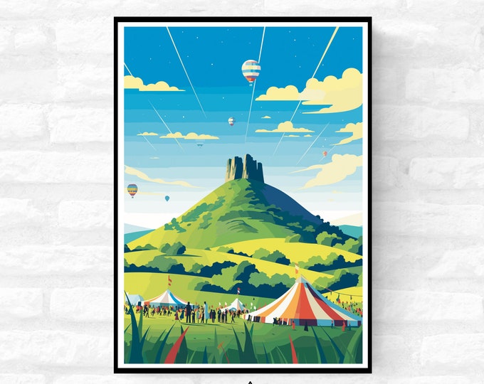 Personalisable Glastonbury Tor Print - A4 A3 A2 - Music Festival Poster - Festival Merch