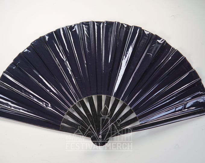 Iridescent Hand Fan XL Bamboo | Festival Merch | Vinyl Shimmer Clack Fan | EDM Rave accessories | Pride Festival | Holographic Ibiza Holiday