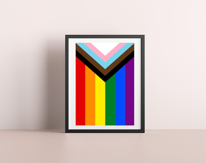 Pride Progress Rainbow Flag Print - Philly Philadelphia Pride Flag - home decor - A4 A3 A2  - Festival Merch