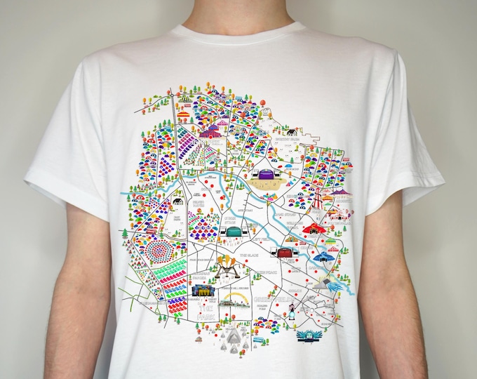 2025 Music Festival Map T Shirt (unofficial) Hand made -  Light weight Summer 65/35 Polyester Cotton - festival