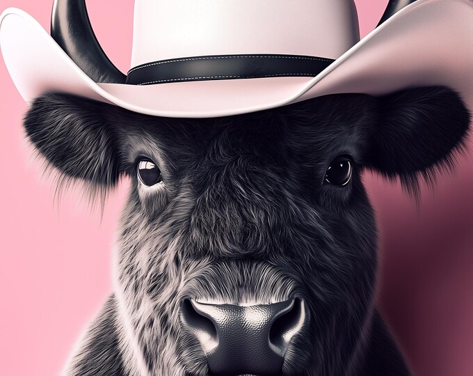 Funny Animal Wall Art American Buffalo wearing cowboy hat cowgirl hat Tropical - A4 A3 A2 - Festival Merch