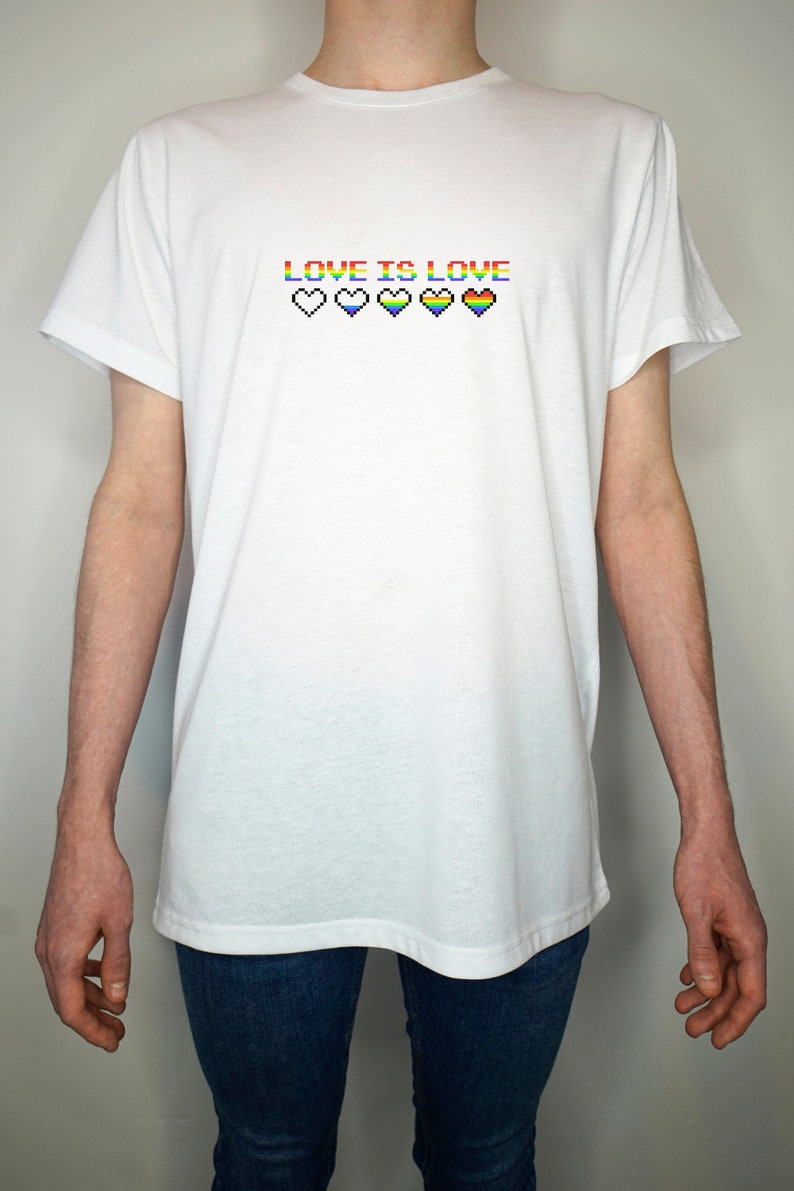 Love is love T shirt gaymer heart rainbow gamer 8bit retro design Premium Quality Summer Light weight 65/35 Polyester Cotton image 1