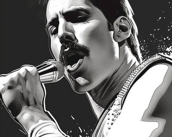 Freddie Merkur Kunst berühmte Gesichter Musik Musiker Queen Promi Wand Kunst Druck - A4 A3 A2 - Festival Merch