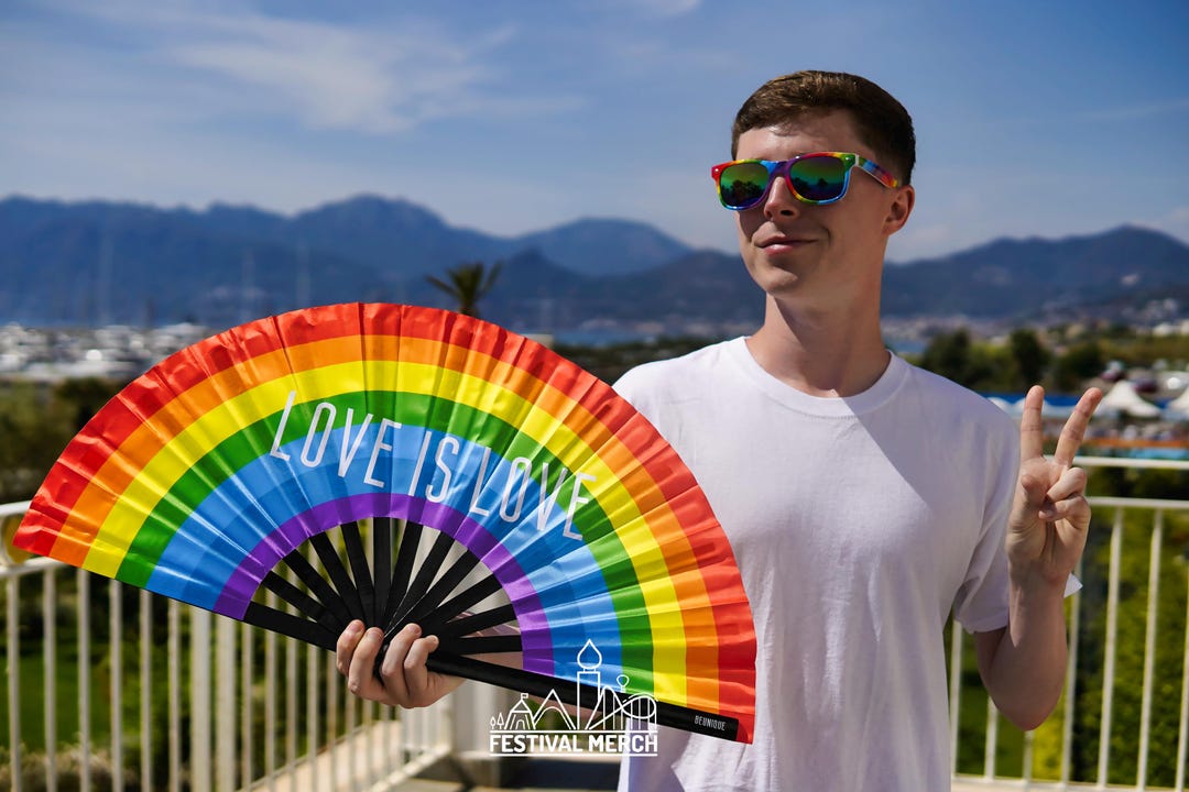 Clack Fan Pride Flag Fan - Giant LGBTQ+ Rainbow Flag Fan - High Quality ...