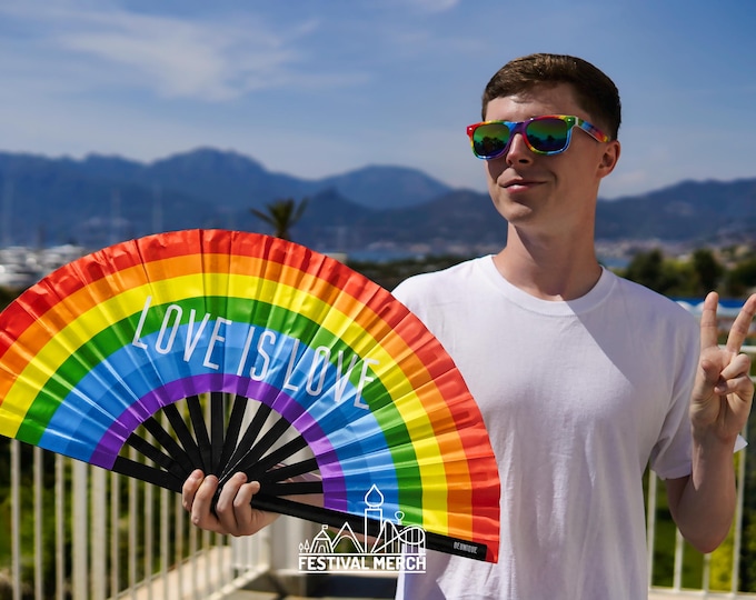 Clack Fan Pride Flag Fan - Giant LGBTQ+ Rainbow Flag Fan - High Quality Rainbow Fan - Great for Pride -  Manchester London pride
