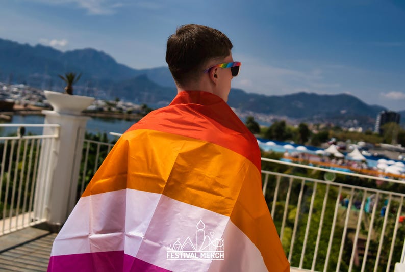 Lesbian Flag Large LGBT - 5ft by 3FT Pride Gay Lesbian Bi Trans Rainbow parade music festival party - Festival Merch image 3