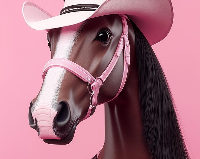 Funny Animal Wall Art Horse wearing cowboy hat cowgirl hat Tropical - A4 A3 A2 - Festival Merch