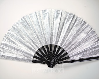 Iridescent Hand Fan XL Bamboo | Festival Merch | Vinyl Shimmer Clack Fan | EDM Rave accessories | Pride Festival | Holographic Ibiza Holiday