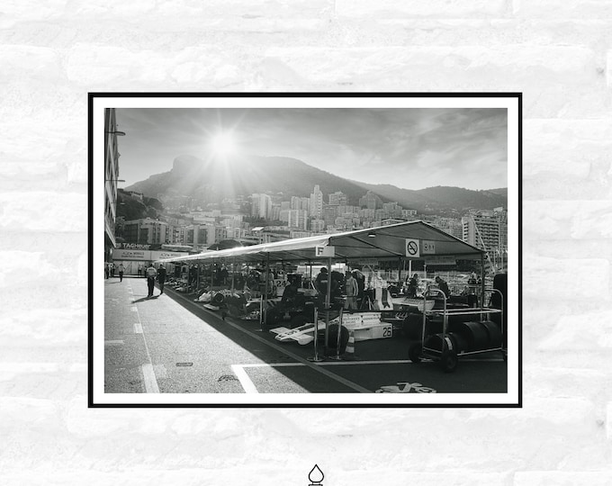Monaco Pit Lane Print - Monaco Poster - Grand Prix Historique - Black and White Photograph - office home decor  - A4 A3 A2  - Festival Merch