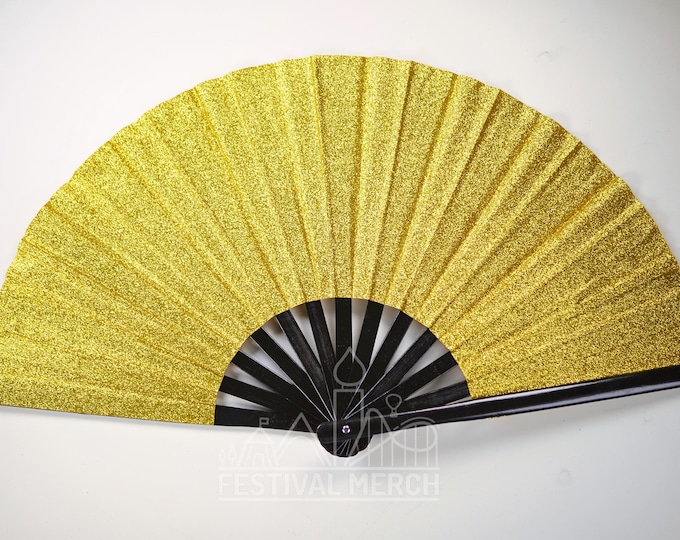 Iridescent Hand Fan XL Bamboo | Festival Merch | Vinyl Shimmer Clack Fan | EDM Rave accessories | Pride Festival | Holographic Ibiza Holiday