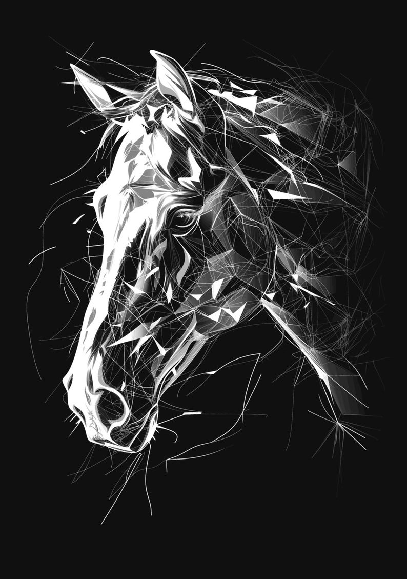 Horse Print Abstract - Black and White Art - Office Home Decor - A4 A3 ...