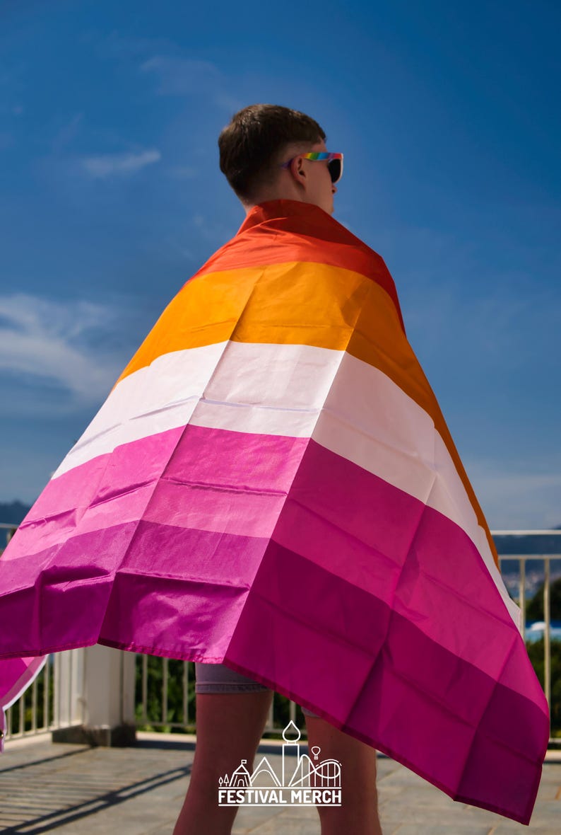 Lesbian Flag Large LGBT - 5ft by 3FT Pride Gay Lesbian Bi Trans Rainbow parade music festival party - Festival Merch image 2