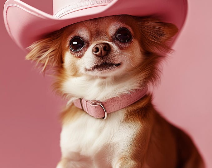 Funny Animal Wall Art Chihuahua wearing cowboy hat cowgirl hat Tropical - A4 A3 A2 - Festival Merch