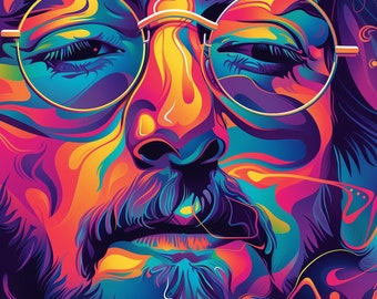 John Lennon Colourful Portrait Wall Art Print Famous Faces Celebrity  - A4 A3 A2 - Festival Merch