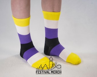 Non binary Pride Socks | Unisex LGBTQ+ Apparel | Premium Cotton Rich ~ Pride Flag Gifts  nonbinary Flag Rainbow Socks LGBT owned company